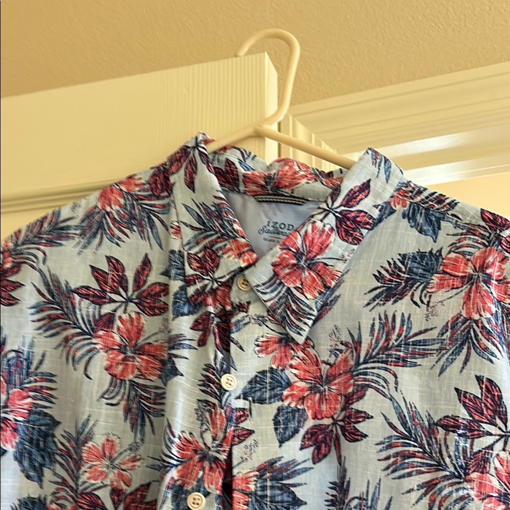 Oxford Men's Casual Floral Shirt - Blue and Red